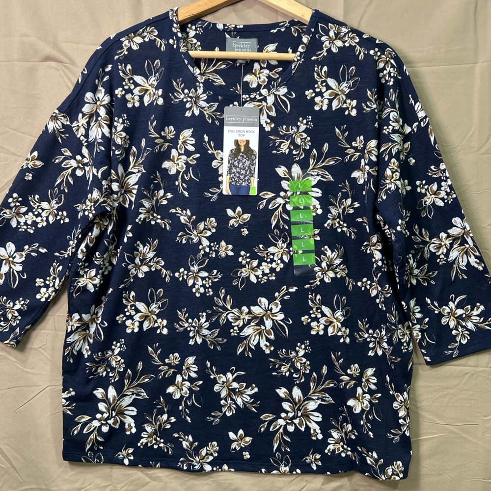 Charter Club Navy Floral Scoop-Neck Tunic